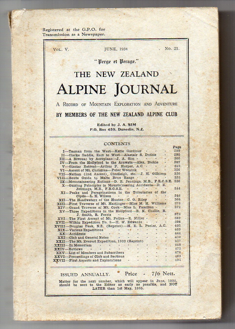 Image for The New Zealand Alpine Journal - June, 1934 - Vol. V, No. 21. A Record of Mountain Exploration and Adventure By Members of the New Zealand Alpine Club