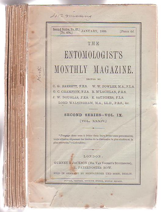 Image for The Entomologist's Monthly Magazine Vol XXXIV, 1898. 11 of 12 parts.