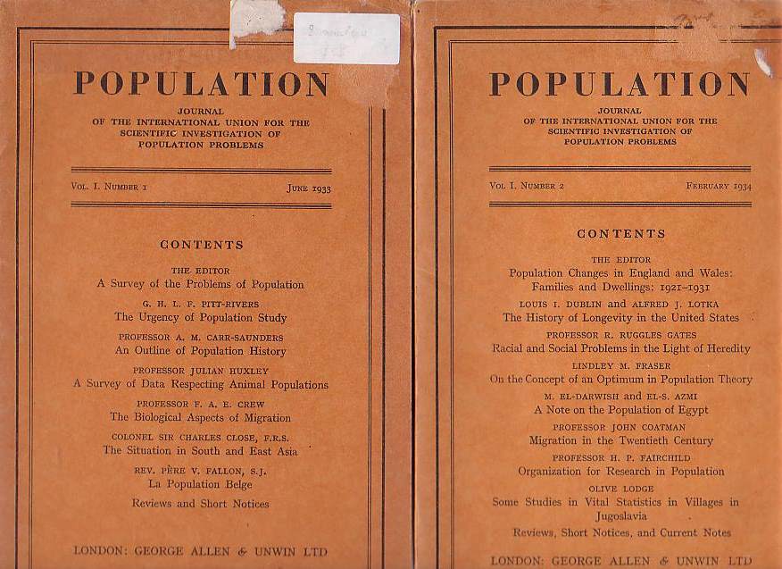 Image for Population: Journal of the International Union for the Scientific Investigation of Population Problems. Vol I, Numbers 1 and 2 only.
