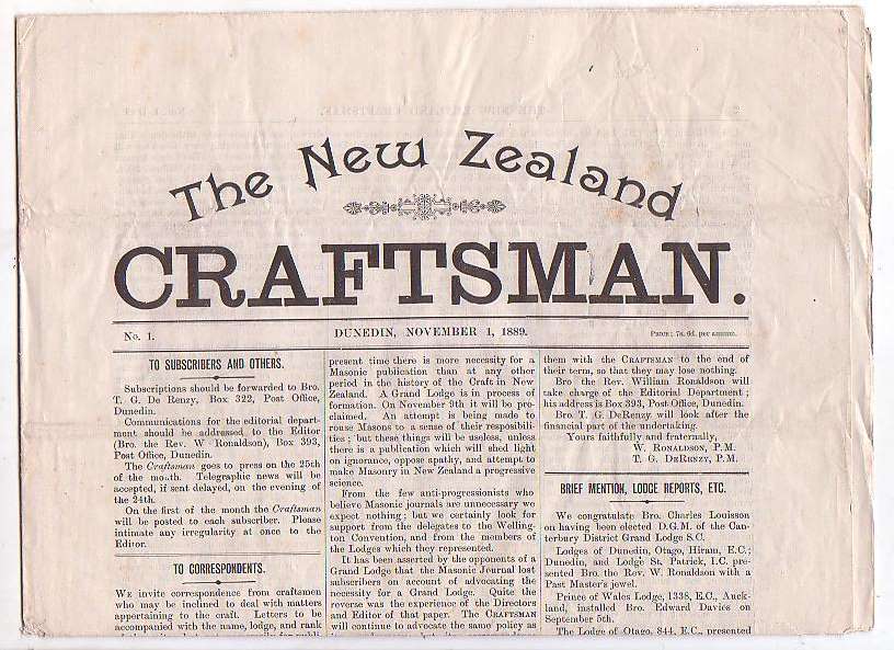 Image for The New Zealand Craftsman. No. 1. Dunedin, November 1, 1889.