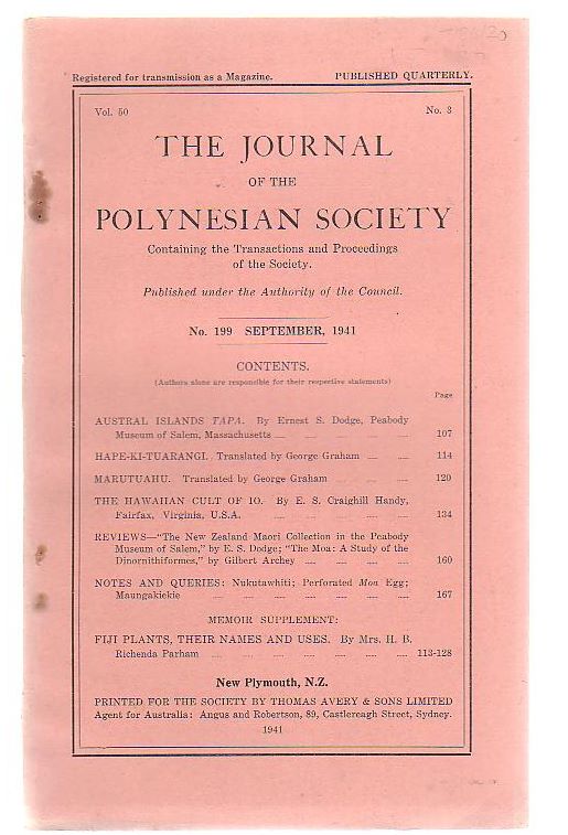 Image for The Journal Of The Polynesian Society Containing The Transactions And Proceedings Of The Society. Volume 50, Number 3.