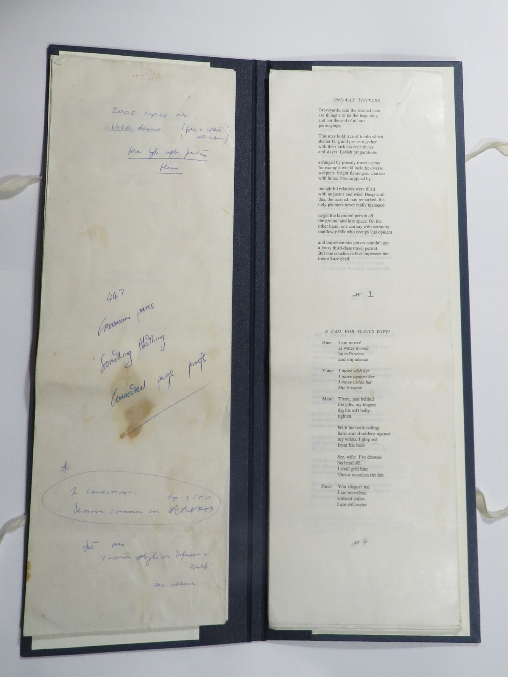 Galley Proofs for "Something Nothing"; Hone Tuwhare's fourth collection of poetry. Image for Galley Proofs for "Something Nothing"; Hone Tuwhare's fourth collection of poetry.