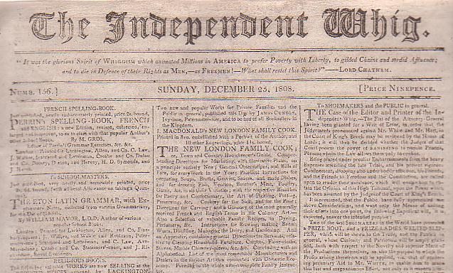 Image for The Independent Whig (Numb. 156, Sunday, December 25, 1808)